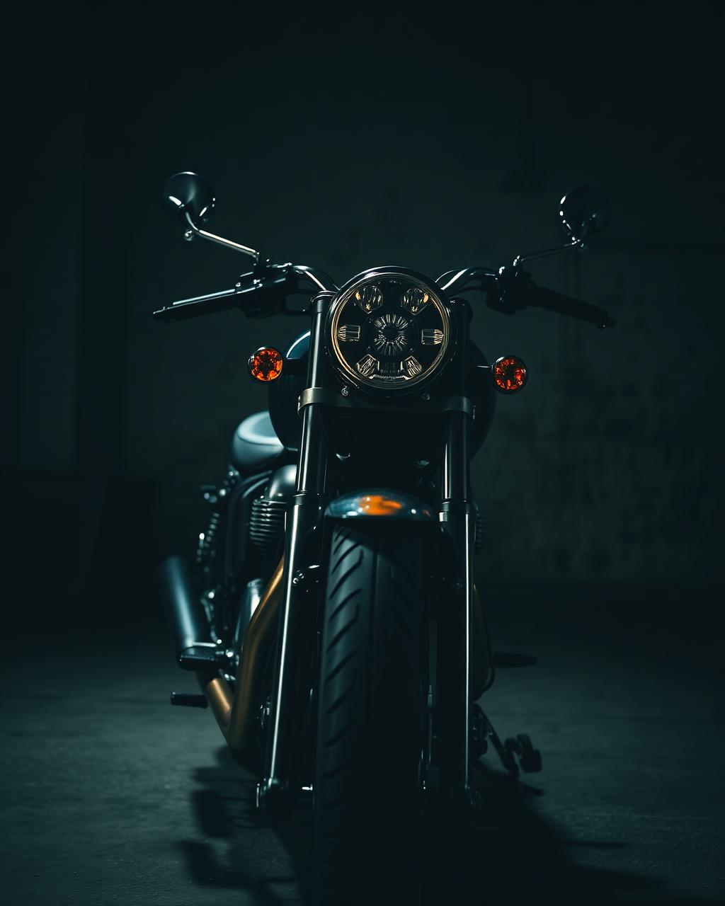 Custom motorcycle in industrial garage